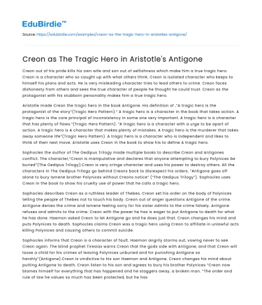Creon as The Tragic Hero in Aristotle’s Antigone