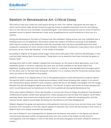 Realism in Renaissance Art: Critical Essay