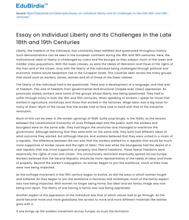 Challenges to Individual Liberty in 18th and 19th Centuries