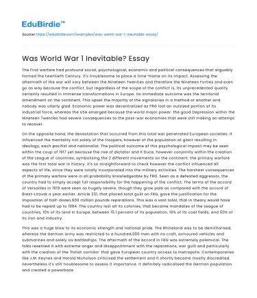 Was World War 1 Inevitable? Essay