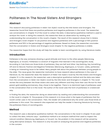 Politeness and Social Dynamics in “Sisters and Strangers”
