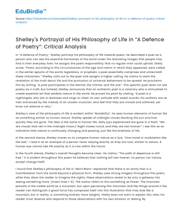 Shelley’s Philosophy in “Defence of Poetry”: Critical Analysis