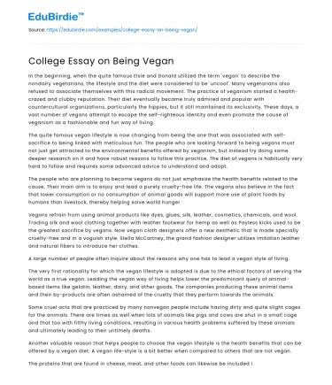 College Essay on Being Vegan