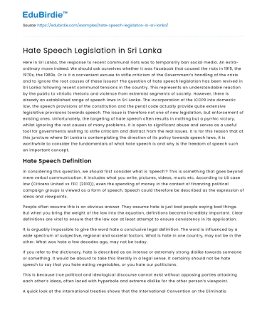 Hate Speech Legislation in Sri Lanka