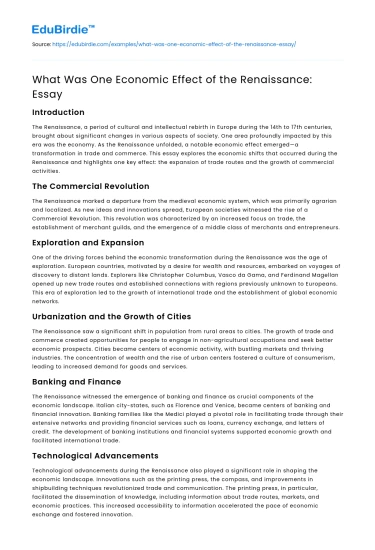 What Was One Economic Effect of the Renaissance: Essay