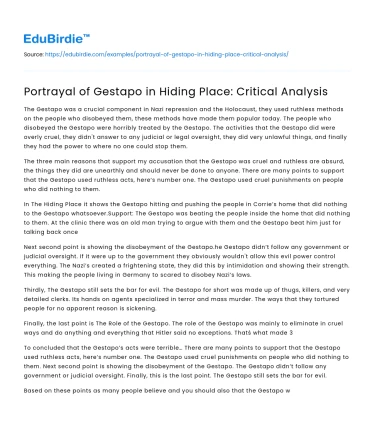 Gestapo Representation in “The Hiding Place”: A Critical Inquiry