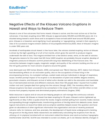 Reducing Negative Effects of Kilauea Volcano in Hawaii