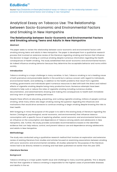 Tobacco Use in New Hampshire: Socio-Economic and Environmental Factors