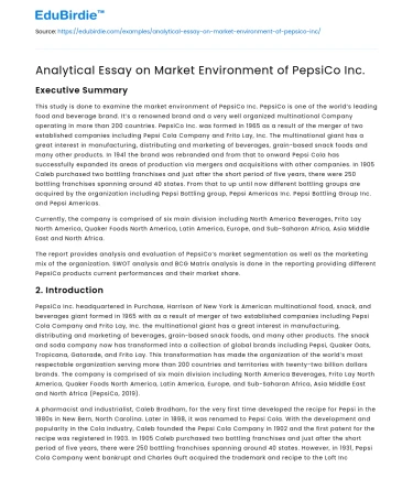 Analytical Essay on Market Environment of PepsiCo Inc.