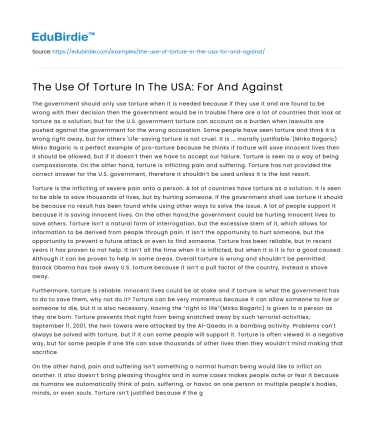 The Use Of Torture In The USA: For And Against