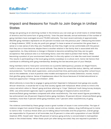 Impact and Reasons for Youth to Join Gangs in United States