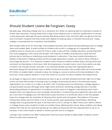 Should Student Loans Be Forgiven: Essay