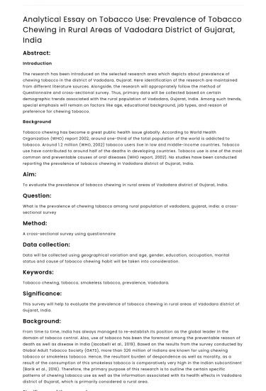 Tobacco Chewing Prevalence in Rural Vadodara, Gujarat, India
