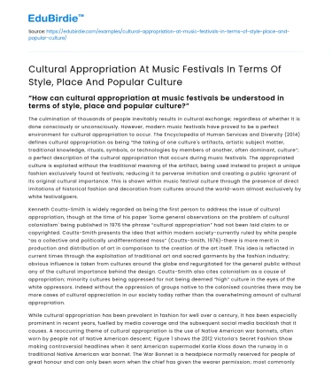 Cultural Appropriation at Music Festivals: Style and Popular Culture