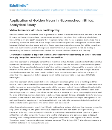 Application of Golden Mean in Nicomachean Ethics: Analytical Essay