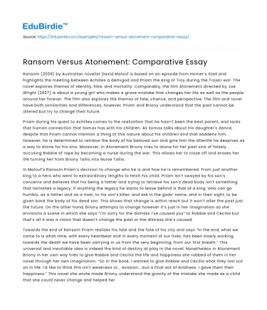 Ransom Versus Atonement: Comparative Essay