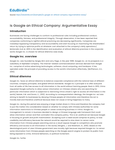 Is Google an Ethical Company: Argumentative Essay