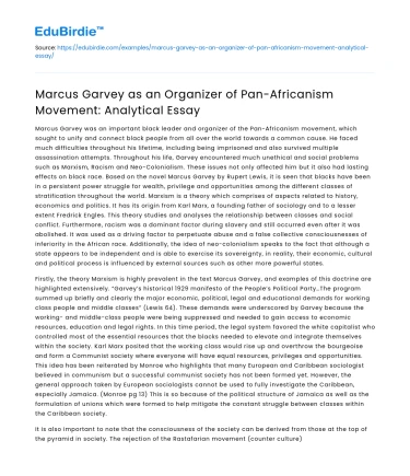 Marcus Garvey as an Organizer of Pan-Africanism Movement