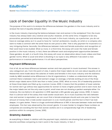 Lack of Gender Equality in the Music Industry