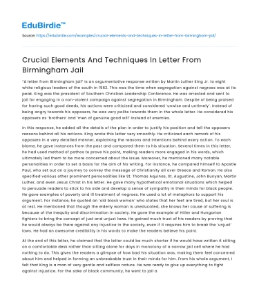 Crucial Elements And Techniques In Letter From Birmingham Jail