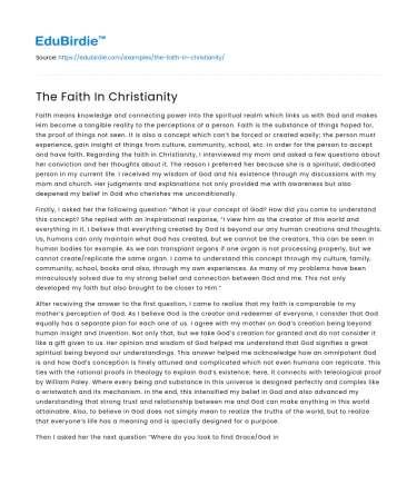 The Faith In Christianity