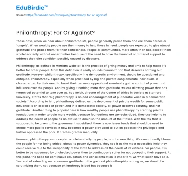 Philanthropy: For Or Against?