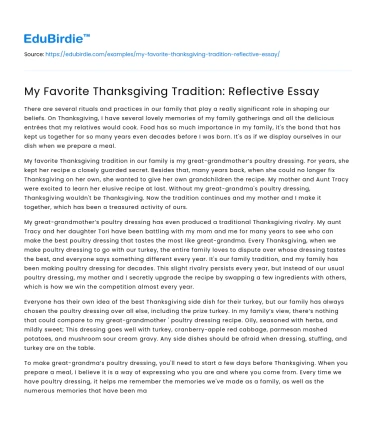 Thanksgiving Traditions: A Reflection