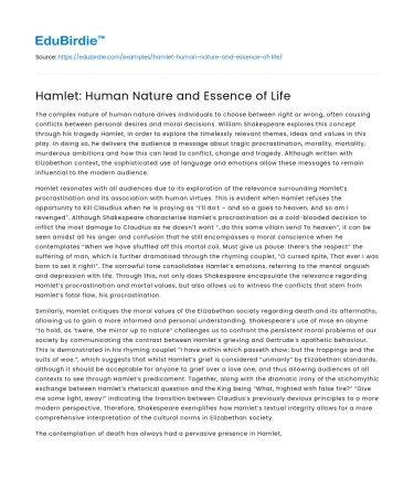 Hamlet: Human Nature and Essence of Life