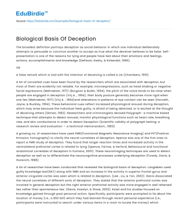 Biological Basis Of Deception