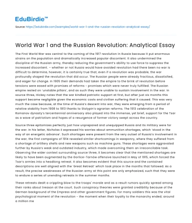 World War 1 and the Russian Revolution: Analytical Essay