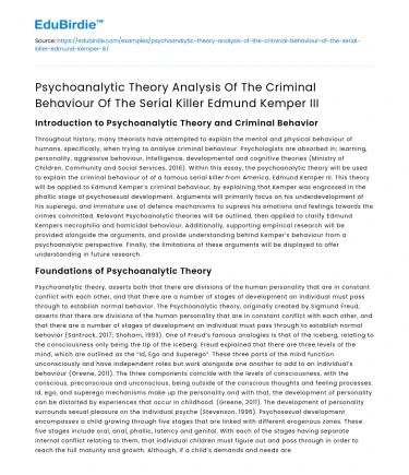 Psychoanalytic Analysis of Serial Killer Edmund Kemper III