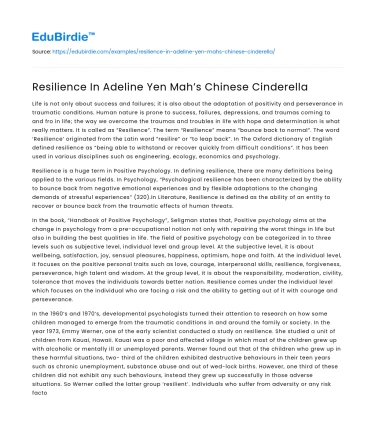 Resilience In Adeline Yen Mah’s Chinese Cinderella