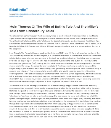 Main Themes: Wife of Bath’s & Miller’s Tales in Canterbury Tales