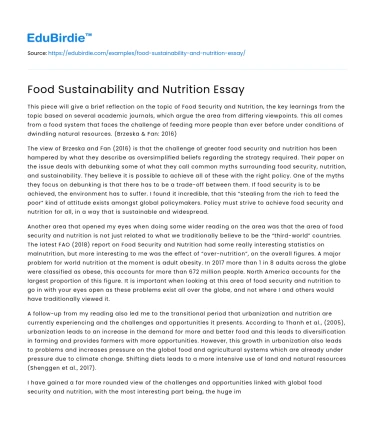 Food Sustainability and Nutrition Essay
