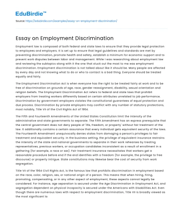 Essay on Employment Discrimination