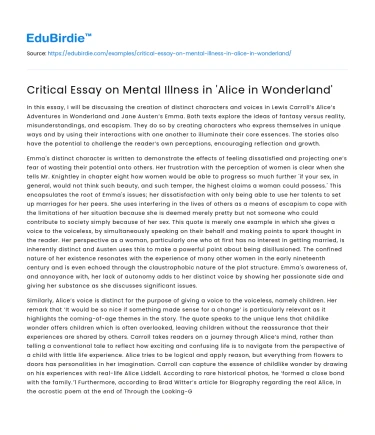 Critical Essay on Mental Illness in ‘Alice in Wonderland’