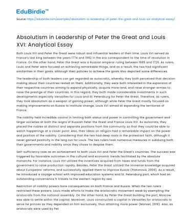 Absolutism in Leadership: Peter the Great & Louis XVI