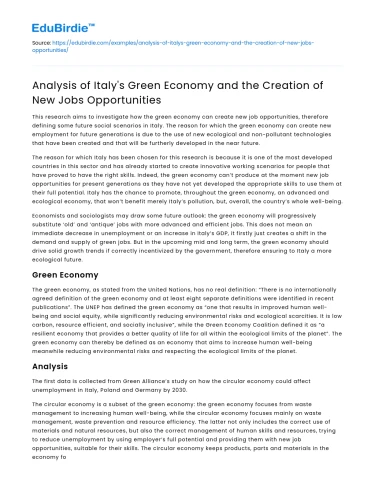 Italy’s Green Economy Analysis: New Jobs Opportunities