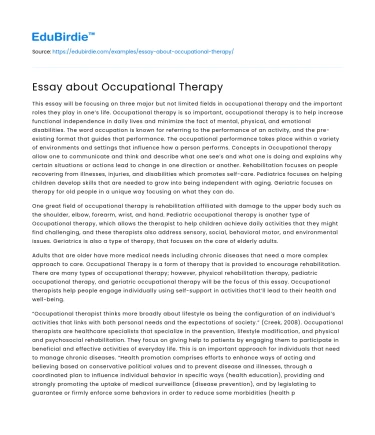 Essay about Occupational Therapy