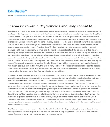 Theme Of Power In Ozymandias And Holy Sonnet 14