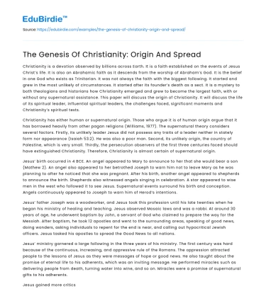 The Genesis Of Christianity: Origin And Spread