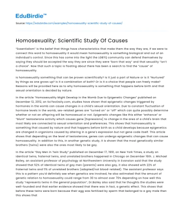 Homosexuality: Scientific Study Of Causes