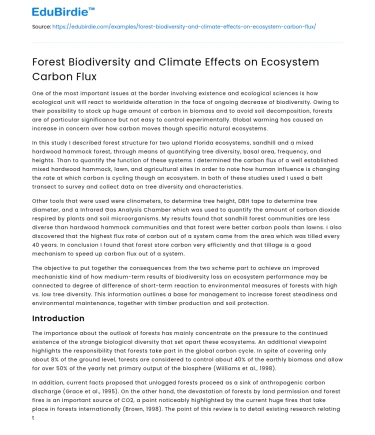 Forest Biodiversity and Climate Effects on Ecosystem Carbon Flux