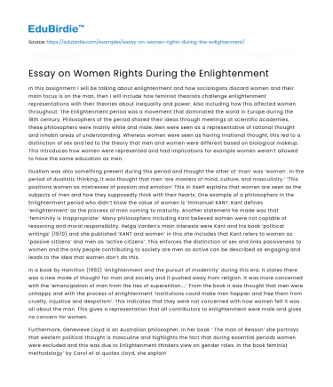 Essay on Women Rights During the Enlightenment