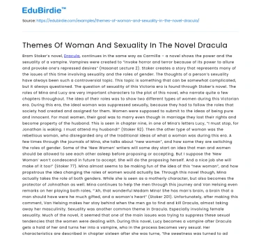 Themes Of Woman And Sexuality In The Novel Dracula