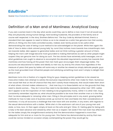 Definition of a Man and of Manliness: Analytical Essay
