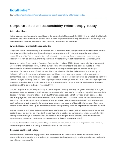Corporate Social Responsibility Philanthropy Today