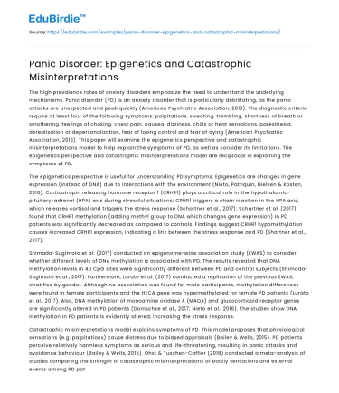 Panic Disorder: Epigenetics and Catastrophic Misinterpretations