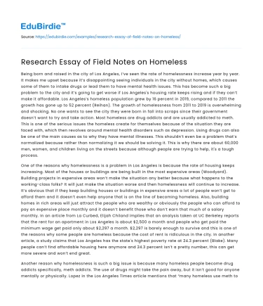 Research Essay of Field Notes on Homeless