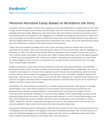 Personal Narrative Essay Based on McAdams Life Story